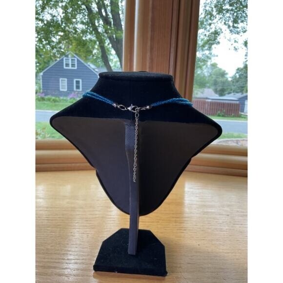 Blue Beaded Necklace With Purple Beads & Adjustable Clasp - Picture 3 of 4